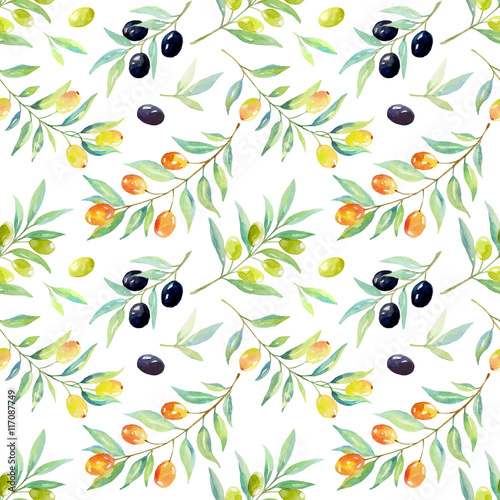 Fotografía Seamless floral pattern with berries and olives.