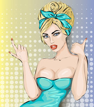 Pop Art Sexy Woman Showing Thumbs Up Hand Gesture