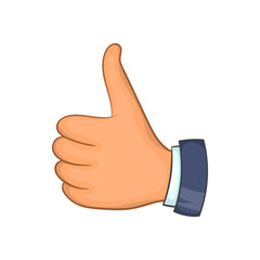 Poster - Hand with thumb up icon in cartoon style isolated on white background. Gesture symbol