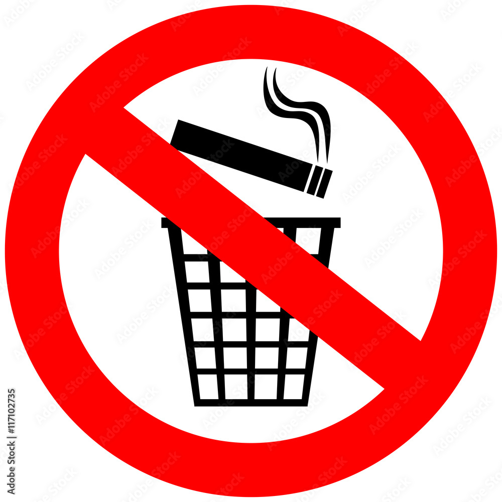 cigarette butts sign Do not throw cigarette butts in trash can sign Stock Vector