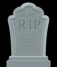 RIP Font. Ancient Carved On Tombstone Of ABC. Tomb Of Alphabet.