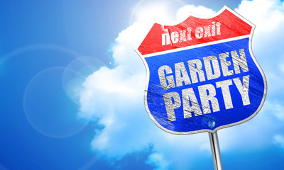 garden party, 3D rendering, blue street sign