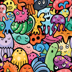 Sticker - Sea animals seamless pattern. Vector background