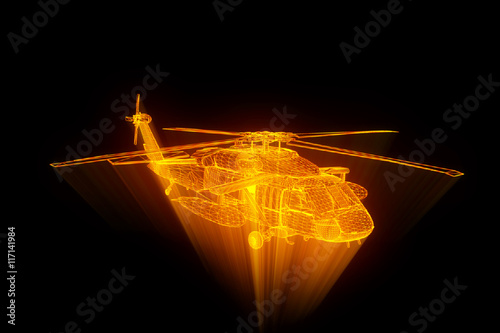Obraz Dibond Model szkieletowy Hologram Helikopter w ruchu. Ładne renderowanie 3D