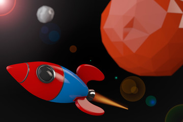 Poster - Cartoon Rocket near Red Planet. 3d Rendering