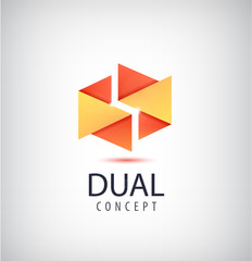 Vector dual concept logo, origami 2 parts icon.