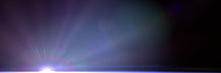 Wall Mural - banner with a bright star with light beam and lens flare effect rising on a dark blue background