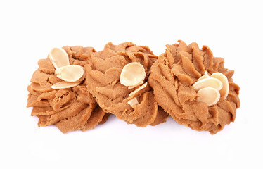 Poster - Cookies, almond coffee on white background