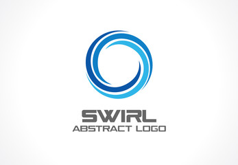 Abstract logo for business company. Corporate identity design element. Eco, nature, whirlpool, spa, aqua swirl Logotype idea. Water spiral, blue circle three segment mix concept. Colorful Vector icon