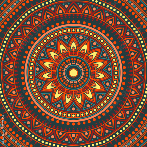 Drawing Of A Floral Mandala In Red Blue Yellow And Orange Colors On A Dark Grey Background Buy This Stock Vector And Explore Similar Vectors At Adobe Stock Adobe Stock