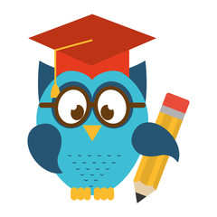 Poster - owl bird cute with hat graduation icon