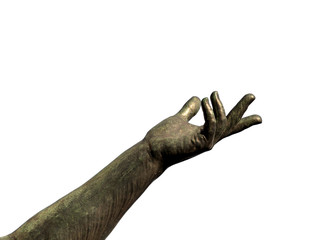 statue with arm and hand extended upward