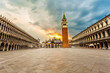 San Marco square with Campanile and Saint Mark's Basilica in sunrise. The main square of the old town. Venice, Italy.
