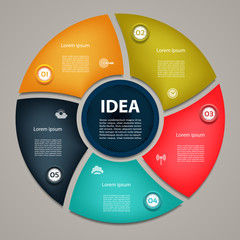 Wall Mural - Vector circle infographic. Template for diagram, graph, presentation and chart. Business concept with 5 cyclic options, parts, steps or processes. Abstract background.