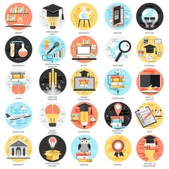 Poster - Flat conceptual icons set online education