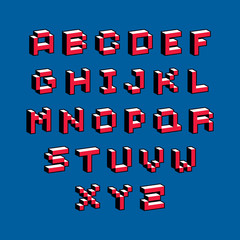 Fototapete - Cybernetic 3d alphabet letters, pixel art vector digital typescr