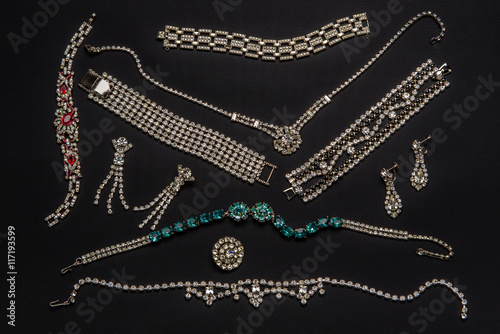 Stampa su Tela Vintage antique jewelry collection isolated on a dark background