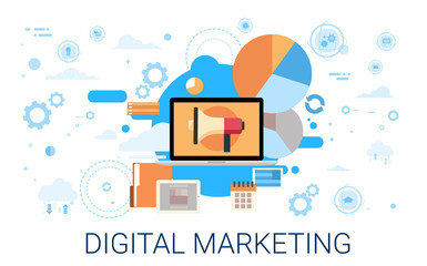 Poster - Digital Marketing Laptop Business Megaphone Device Loudspeaker Web Banner Set