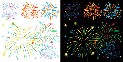 Canvas Print - Fireworks on black and white background