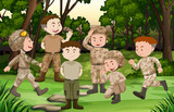 Fototapeta Dinusie - Group of soldiers in the forest