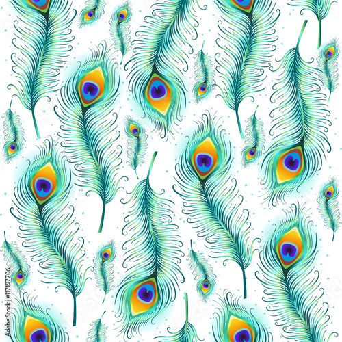 Stoffe zum Nähen Peacock Feather Musterdesign. Vektor-illustration