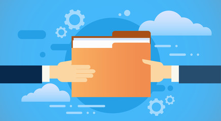 Poster - Business Hands Give Folder Document Papers, Share Information Cloud Database