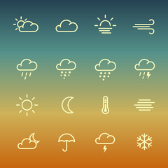 Wall Mural - Lines weather forcast Icon set on gradient background. 