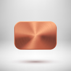 Fototapete - Bronze abstract rectangle badge, blank button template with metal texture, chrome, silver, steel, copper, rust and realistic shadow for logo, design concepts, prints, web. Vector illustration.
