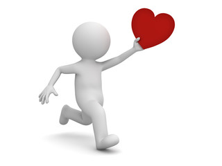 Aufkleber - 3d man running and holding red heart isolated over white background