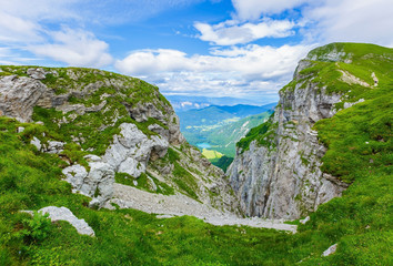 Beautiful landscape of green scenery of mountains in summertime