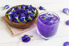 Glass Of Butterfly Pea Or Blue Pea Flower