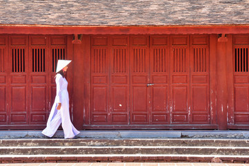 Beautiful  woman with Vietnam culture traditional ,vintage style,Hoi an Vietnam