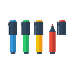 Poster - Collection of color marker pens. Flat style vector illustration.