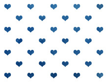 Watercolor Dark Blue Hearts On White Background Pattern.