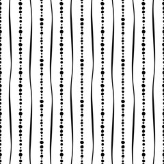 Wall Mural - Seamless vector decorative hand drawn pattern. Black and white geometric endless background with dots and vertical lines.