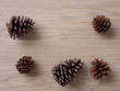 pine cones on wood background