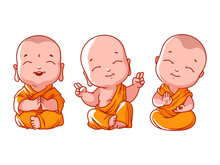 Set Of Little Meditating Monks.