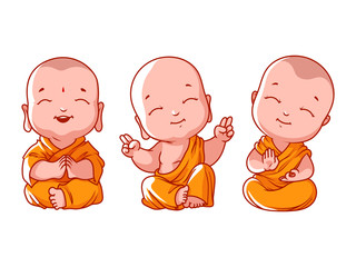 set of little meditating monks.