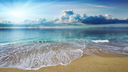 beautiful mediterranean sea coastline, large storm clouds moving over the horizon, strong waves cras