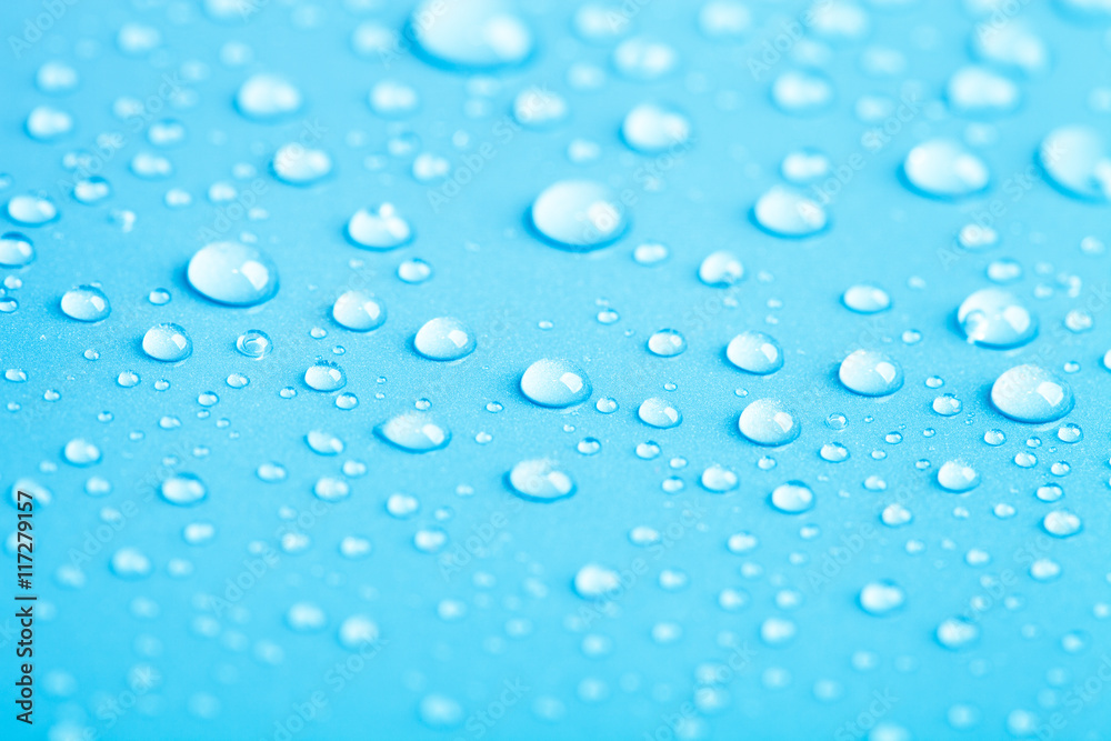 Drops of water on a color background. Blue. Shallow depth of fie Stock ...