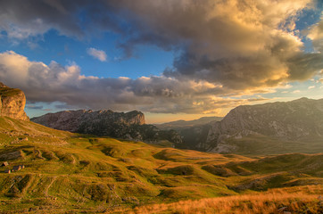 Wall Mural - Wonderful view to mountains in the national park Durmitor. Montenegro Balkans Europe. Beauty world. Autumn Landscape jn a blue sky