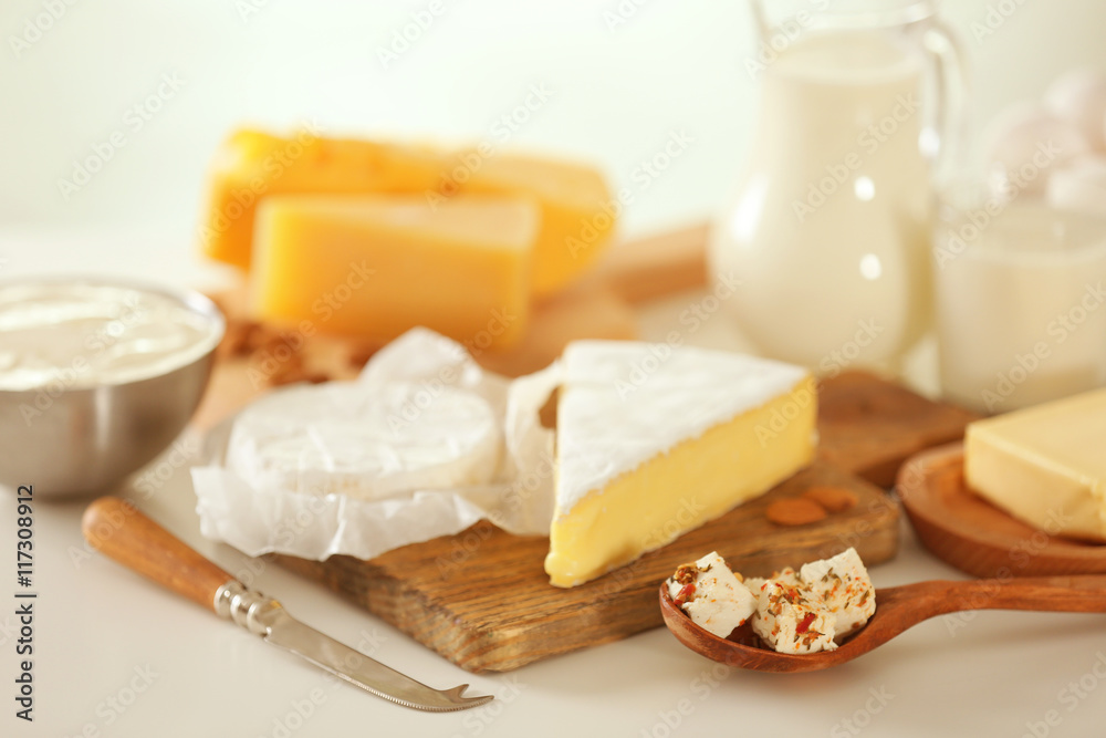 Dairy products on kitchen table