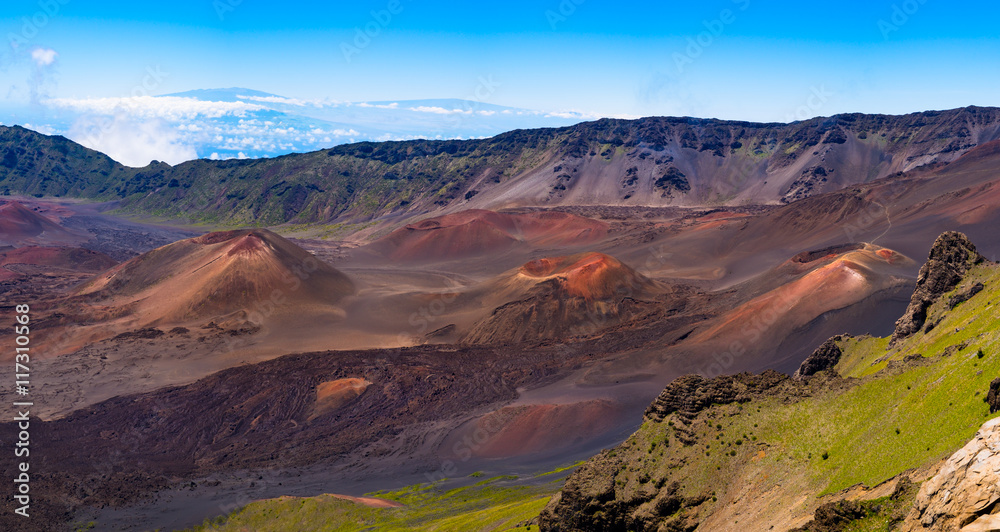 Volcanic View Panoramic view of volcanic landscape and craters at Haleakala, M Stock ...