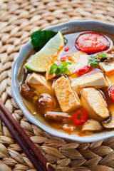 Wall Mural - Vegetarian spicy korean broth soup with tofu.