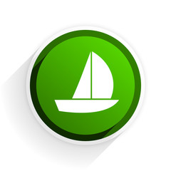 Poster - yacht flat icon with shadow on white background, green modern design web element