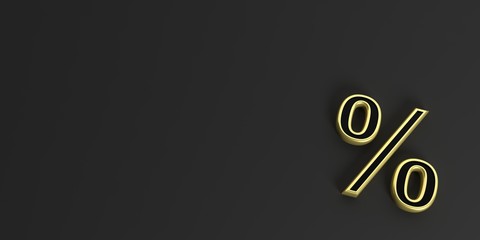 Golden sales symbol on black background - copy space.. 3d illustration	