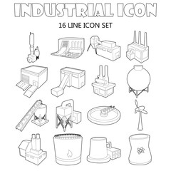 Poster - Industry icons set in outline style. Industrial building factories and plants set collection vector illustration