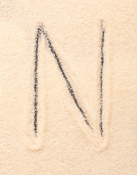 N letter written on sand
