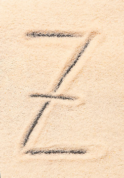 Z letter written on sand