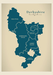 Naklejka na meble Modern Map - Derbyshire county with districts detailed UK